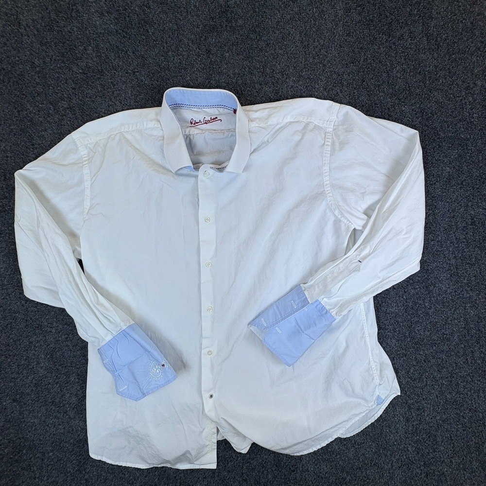 Robert Graham Dress Shirt Men 2XL 18.5 White Cotton Embroidered Detail Button Up
